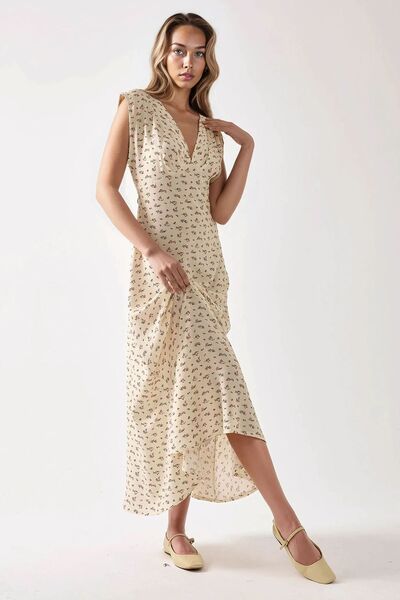 Hiccup فستان فيسكوز متوسط ​​الطول برقبة على شكل حرف V ومزين بنقشة الزهور