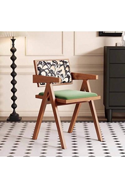 Mtanvxay كرسي غرفة معيشة من قماش مخملي، كرسي بذراعين من خشب المطاط بتصميم كلا...