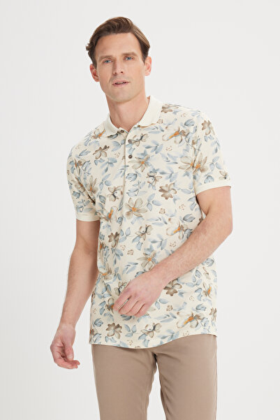 ALTINYILDIZ CLASSICS Ανδρικό μπλουζάκι πόλο με λαιμόκοψη σε μπεζ-μινκ λεπτή ε...