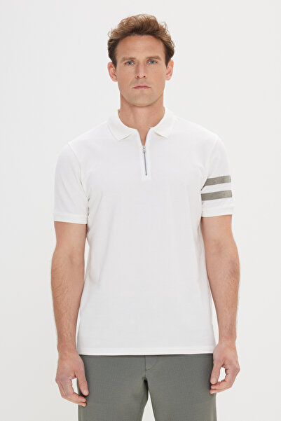 ALTINYILDIZ CLASSICS Tricou alb pentru bărbați, slim fit, 100% bumbac, cu gât...