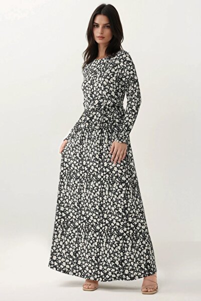 Hiccup Rochie maxi cu guler rotund și imprimeu floral și curea