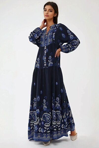 Hiccup فستان فيسكوز محتشم بأكمام طويلة مطبوع