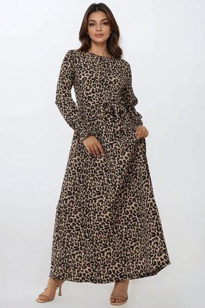 Hiccup Round neck maxi dress with print and belt