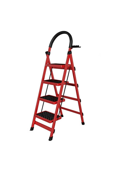 Depox Scară pliabilă metalică cu 4 trepte, antialunecare, compact, roșie, 145 cm
