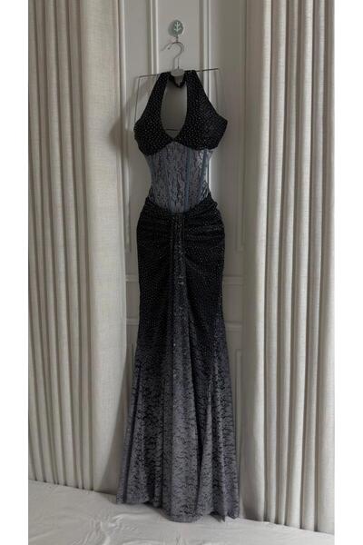 Sukar Black lace evening dress