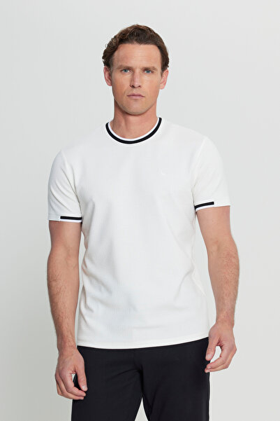 ALTINYILDIZ CLASSICS Men's White Slim Fit Slim Fit Crew Neck Jacquard T-Shirt