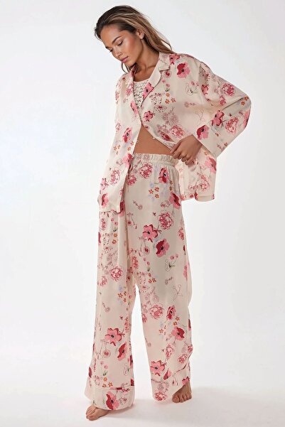 Hiccup Printed satin pajama set with shirt collar