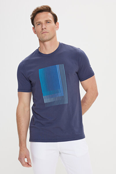 ALTINYILDIZ CLASSICS Tricou pentru bărbați, albastru marin, slim fit, din bum...
