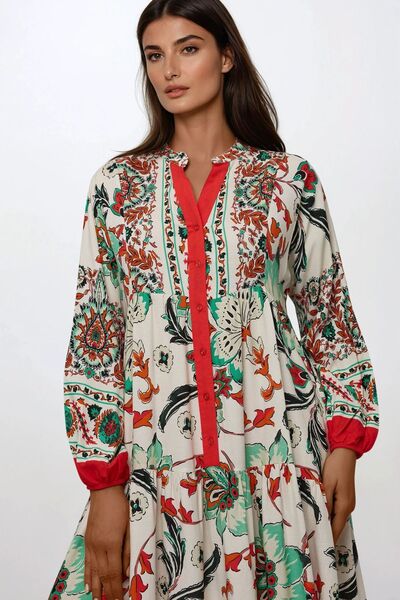 Hiccup فستان فيسكوز محتشم بأكمام طويلة مطبوع