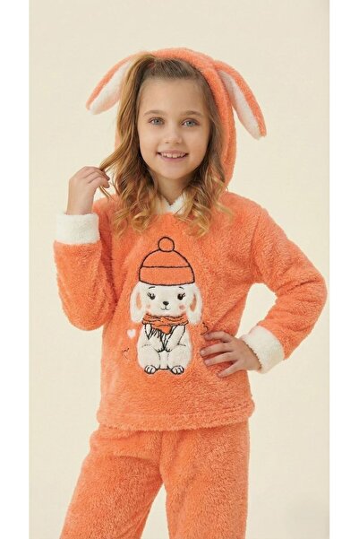 PİJAMOOD طقم بيجامة شتوية من القطيفة للفتيات باللون البرتقالي 1. قماش ويلسوفت...