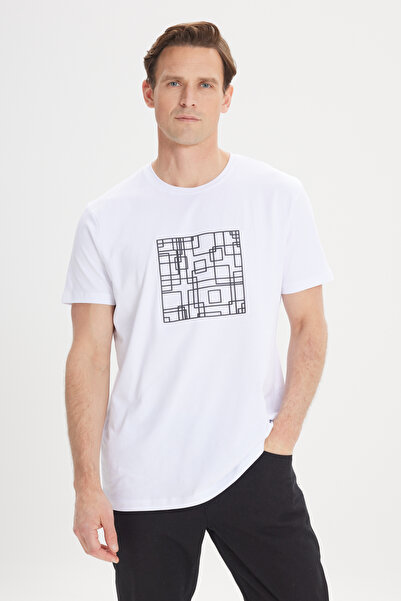 ALTINYILDIZ CLASSICS Men's White Slim Fit Slim Fit Cotton Flexible Printed Cr...