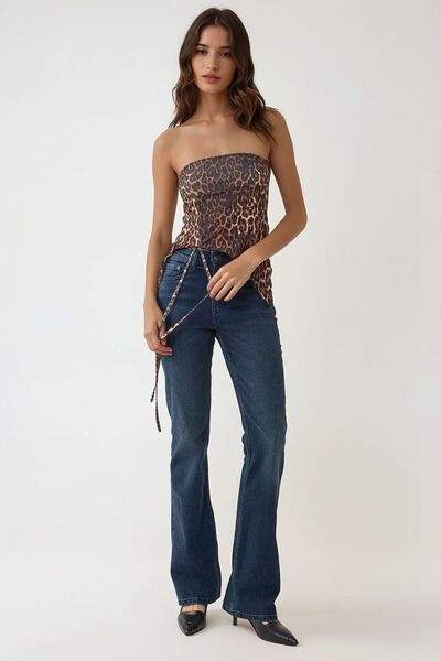 Hiccup Στράπλες Crop Top με λεοπάρ στάμπα με λεπτομέρεια
