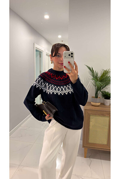 BİRCANÇİL Kerisa Navy Blue Patterned Knitwear