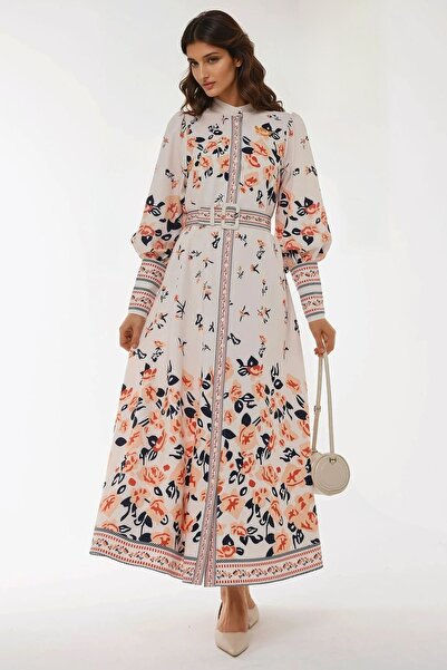 Hiccup Long-sleeved maxi dress with print and belt