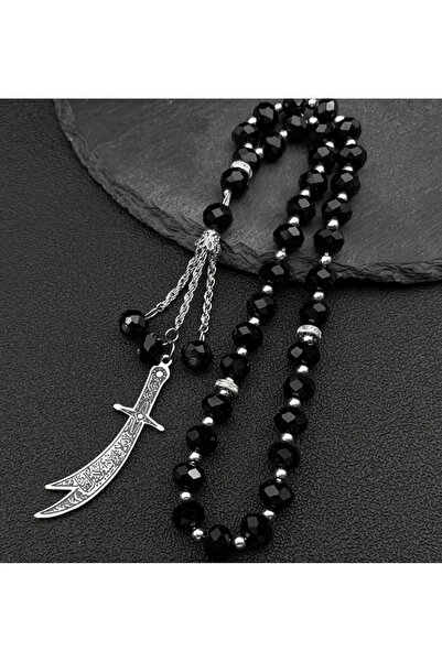 DeNors Zirkon Detaylı Gümüş ve Siyan Renk ZÜLFİKAR Püsküllü Özel Tasarım Erke...