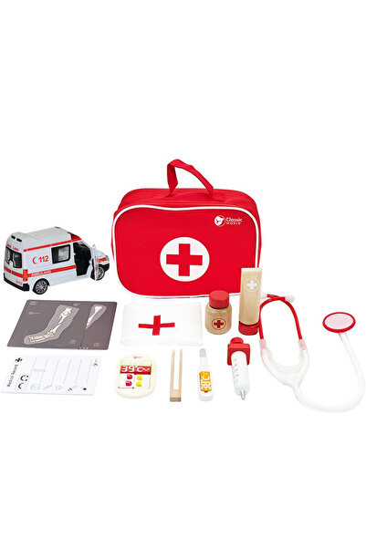 Calimera Toys Ahşap Doktor Seti ve Metal Sesli Ambulans Araç
