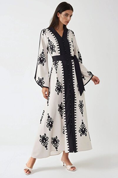 Hiccup Rochie maxi cu guler rotund și imprimeu, cu detalii arcuite