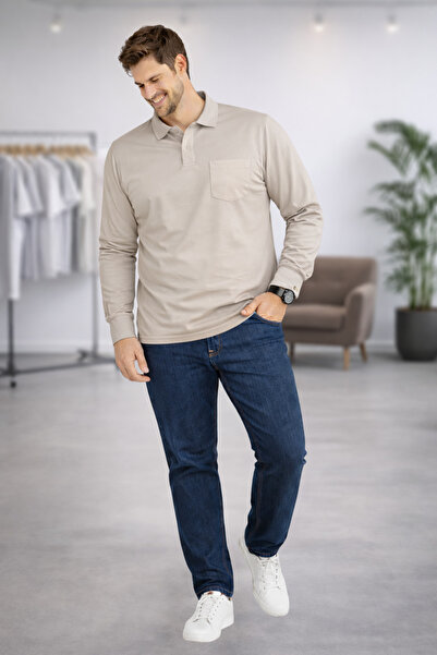 YAKAMEL Cămașă pentru bărbați, cu guler, din bumbac pieptănat, cu nasturi, mâ...