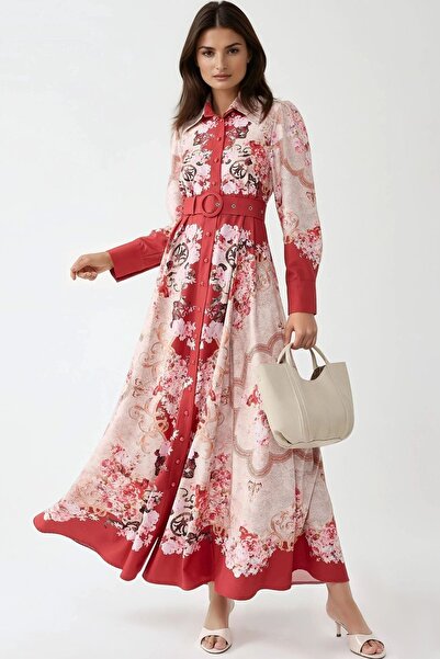 Hiccup Rochie maxi cu imprimeu și guler rotund, croială în formă de A