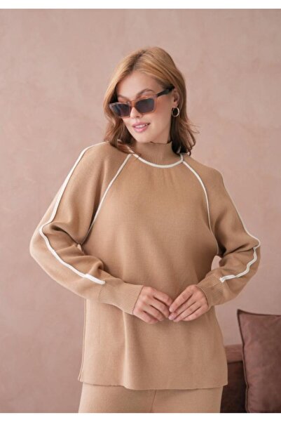 fuşyha butik Turtleneck Stitch-Free Bottom and Top Anti-Pilling Knitwear Set