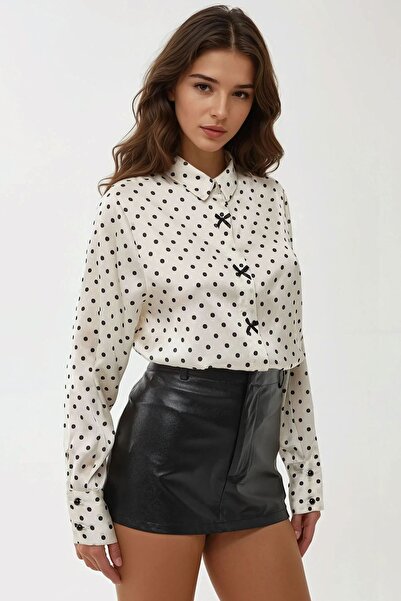 Hiccup قميص شيفون ساتان مطبوع بنقطة البولكا