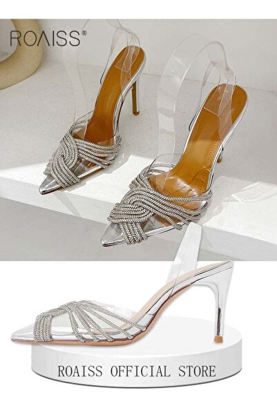 ROAISS Women Rhinestone Decor Stiletto Heeled Pumps Elegant Banquet Slingback...