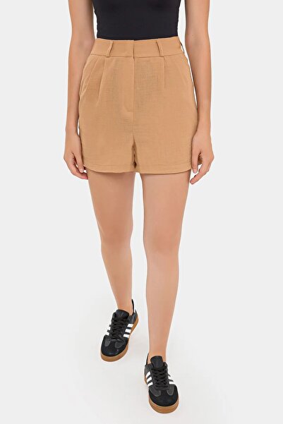 Hiccup Pileli Yüksek Bel Dokuma Şort