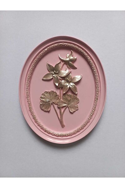 ZE DEKORASYON BEYAZ ALTIN RENK DETAYLI PAMUK ŞEKERİ RENK OVAL TABLO-21CMX17CM