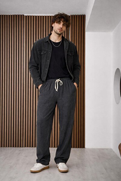 RE7EDİ Plain Plaid Fabric Trackpants Gray Unisex