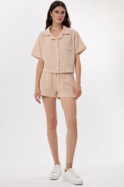 Hiccup Bluză din tweed cu mânecă scurtă și nasturi