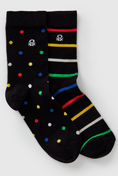 United Colors of Benetton Set de 2 șosete unisex din amestec de bumbac, cu lo...