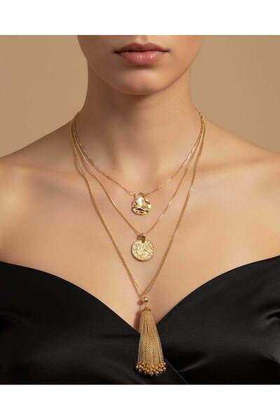 REDTAG قلادة نسائية متعددة الطبقات مزينة بالذهب
