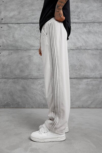 NOMARC Мъжки кремави раирани широки спортни панталони