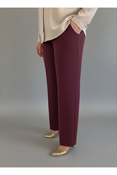 Hamiyet Doğan Plum Elastic Waist Wide Leg Trousers
