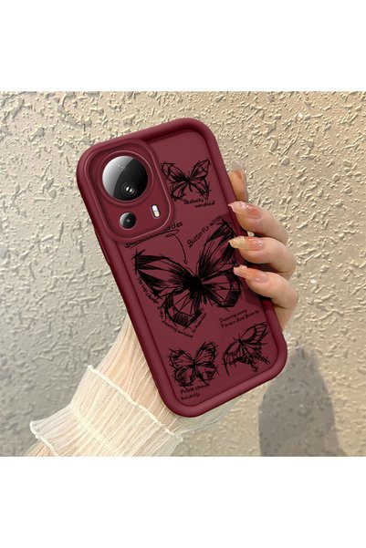 PATTERNOVA حافظة سيليكون بتصميم الفراشة باللون الأحمر الداكن لهاتف Mi 13 Lite...