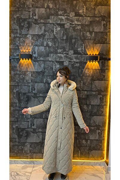 öz altay tekstil MODA NUR TAM BOY UZUN KAPŞONLU MONT