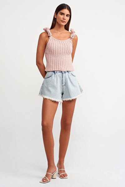 Hiccup Top fără mâneci, tricotat, cu nervuri, cu decolteu scund și decorațiun...