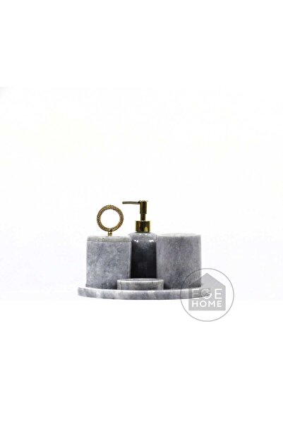 ege gross Διακοσμητικό σετ μπάνιου από γκρι μάρμαρο με 5 χρυσά δαχτυλίδια αξε...