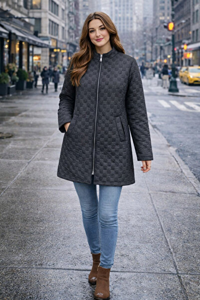 ŞIK VE MUTLU Quilted Double Pocket Lined Women's Coat