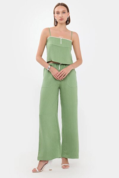 Hiccup Striped Square Neck Strappy Crop Top