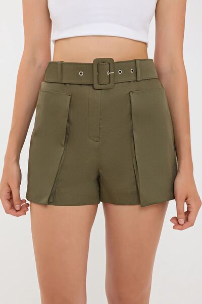 Hiccup Cotton High Waist Shorts with Pocket and Belt Detail