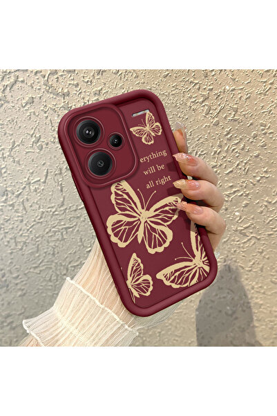PATTERNOVA Redmi Note 13 Pro Plus+ 5G Bordo Kelebek Silikon Kılıf Kamera Koru...