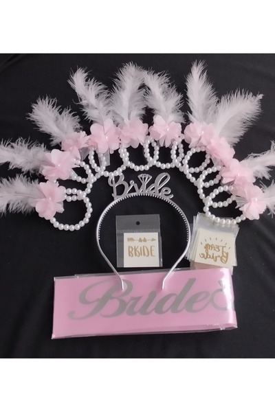 Ays Bridal Pembe bride nedime bileklik taç kuşak seti