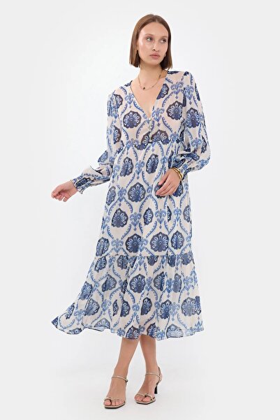 Hiccup Rochie maxi cu decolteu în V și nasturi, cu model abstract și straturi