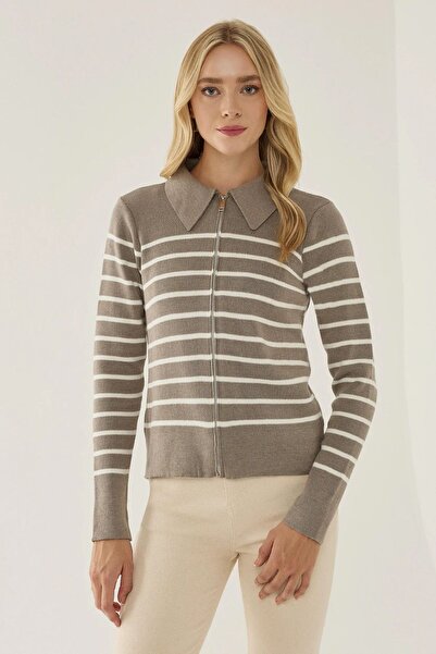 Hiccup Striped shirt collar and zip cardigan