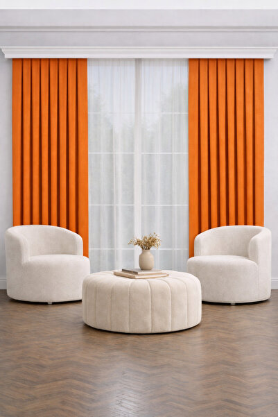 PerdeYap1980 Orange Island Background Curtain Single Panel 1/3 Regular Pleat