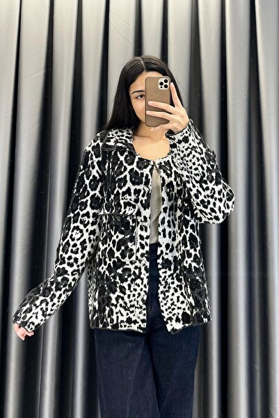 TOPSHOW كارديجان تريكو بنمط مخطط وجيوب - أسود