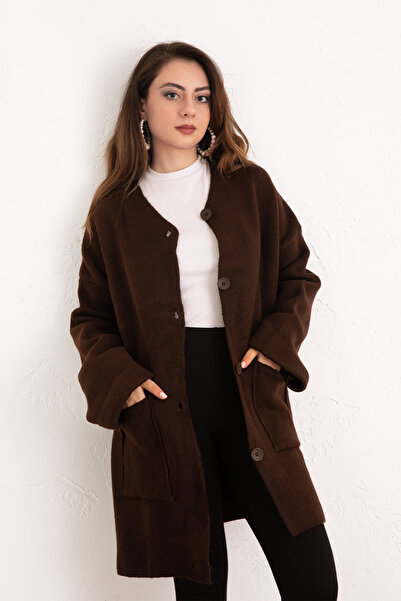 zhrcelebi Pocketed Knitwear Cardigan 07446 - Brown