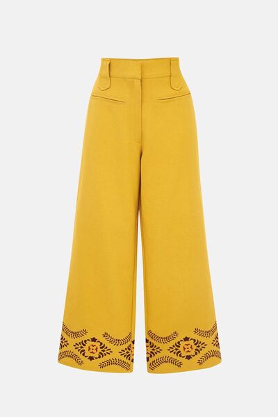 Hiccup Pantaloni Guna din amestec de in cu detalii brodate