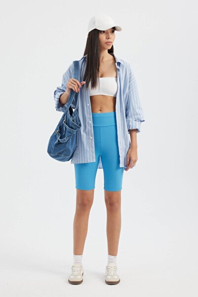 Hiccup Yüksek Bel Nervürlü Bisiklet Şort